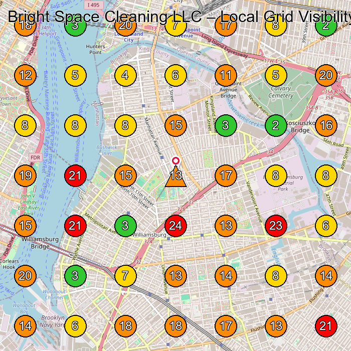 Bright Space Cleaning LLC House Cleaning Service GeoGrid ranking map for Brooklyn NY